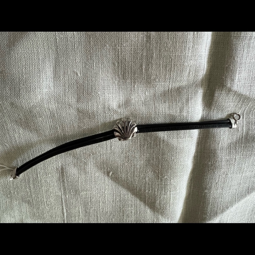 Silver Shell and Leather Bracelet